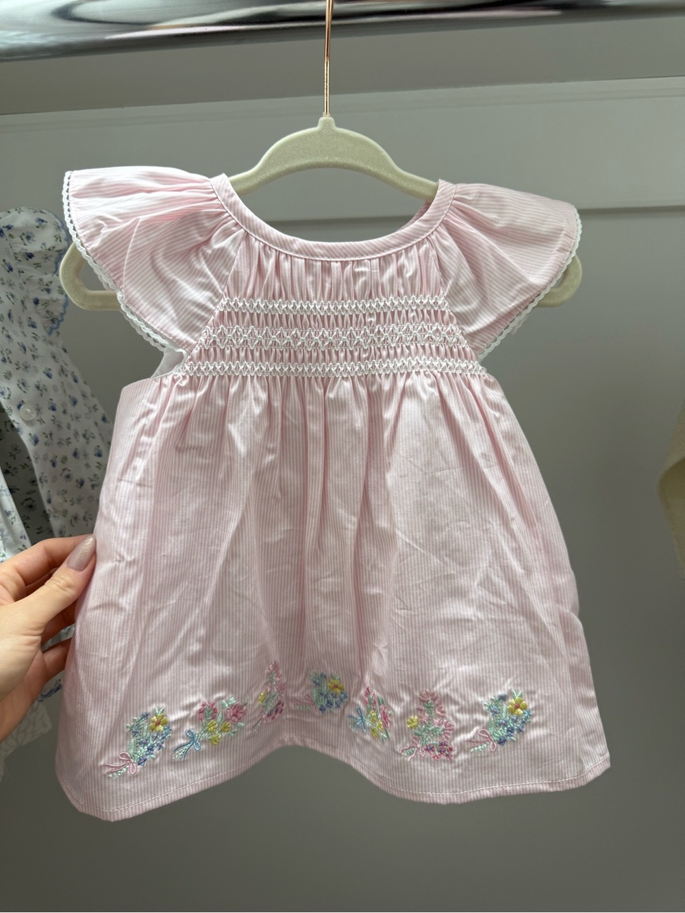 Little Me Pink Smocked Floral Hem Dress